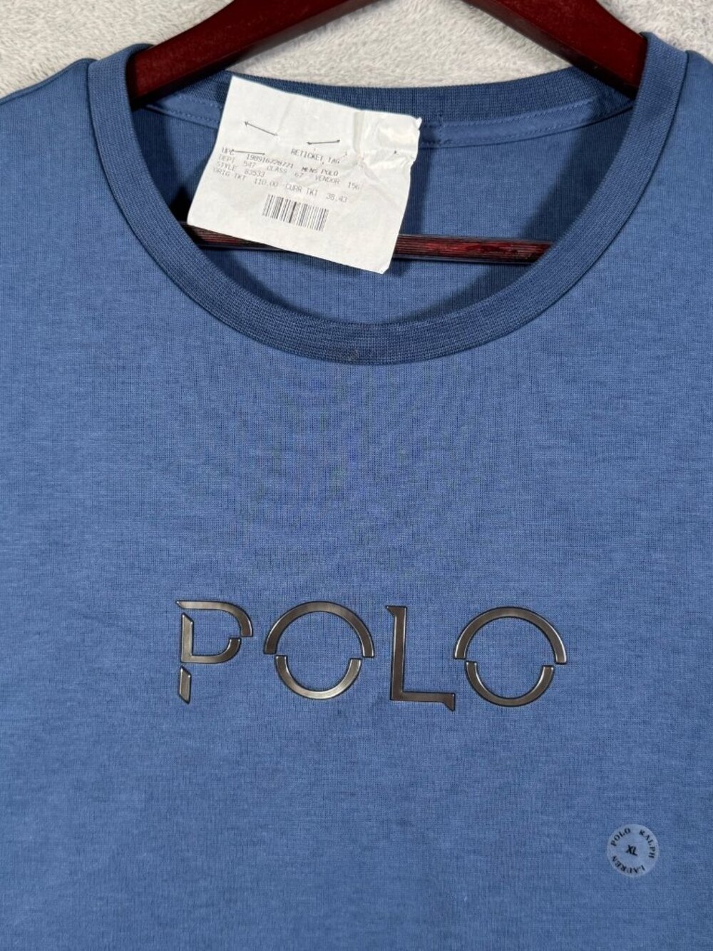 Polo Ralph Lauren T-Shirt Mens XL Blue Expedition Double Knit Spell Out $110